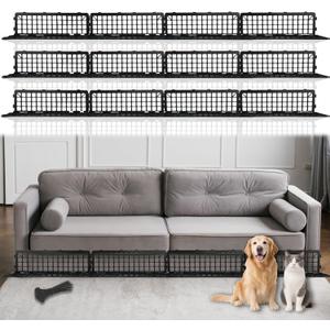 Under Couch Blocker 12 Pack, Under Bed Blocker for Pets, Black Plastic Under Bed Blocker with 100 Ties, Stops Pets from Sneaking Under Sofas and Beds