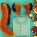 3 Pcs Men's Fox Cosplay Costume Set Includes Green Shirt Fur Fox Tail and Ears Headband for Summer Halloween Outfit (S)