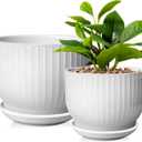 6.7 + 5.5 Inch Plant Pot, Ceramic Planter with Drainage and Saucer, Ceramic Pots for Plants, Indoor Plant pots,Ceramic Flower potsPure White, Plants NOT Included