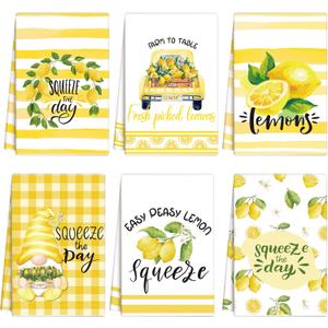 Zubebe 6 Pcs Lemon Kitchen Towels Summer Lemon Dish Cloth Set 18 x 28 Inch Ultra Absorbent Yellow Hand Cloths Tea Towels for Cooking Baking, Housewarming Gift for Home