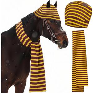 Paterr 2 Pcs Halloween Horse Scarf Hat Outfits Accessory Striped Scarf Hat for Horse Parade and Parties Costume Accessories (Red, Gold)