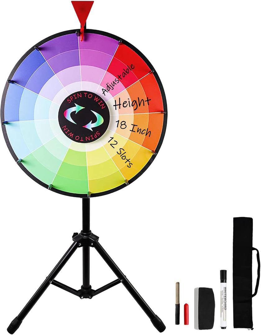 18 Inch Spin The Wheel Game with Stand Prize Wheel Height Adjustable 12 Slots Color Dry Erase Spin Wheel Spinner Game with Dry Erase & Marker Pen for Trade Show Fortune Spinning Game