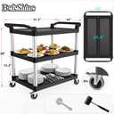 Plastic Utility Carts with Wheels, 3-Tier Rolling Service Cart, 300 lbs Heavy Duty Capacity with 4 inch Silent Casters(2 Lockable), for Home, Office, Restaurant, Warehouse.31.5" 16" 38"