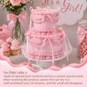 Novabright 2 Tiers 4'' 6'' Pink Bow Fake Cake Coquettish Fake Birthday Cake Decor Artificial Wedding Dessert Props Artificial Round Dessert for Display Photography Props Women Birthday Wedding Gift