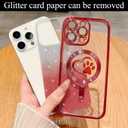 for iPhone 16 Pro Max Case, Glitter Clear Cute Paw Love Heart, Compatible with MagSafe, Strong Magnetic Full Camera Lens Protection Cover, Soft Slim Bling Phone Case 6.9" - Red
