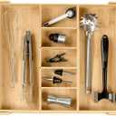 KitchenEdge Adjustable Kitchen Drawer Organizer for Utensils and Junk, Food-Safe Contract Grade with 100% Sustainable Wood, Expandable from 19 to 33 Inches Wide - Natural Bamboo