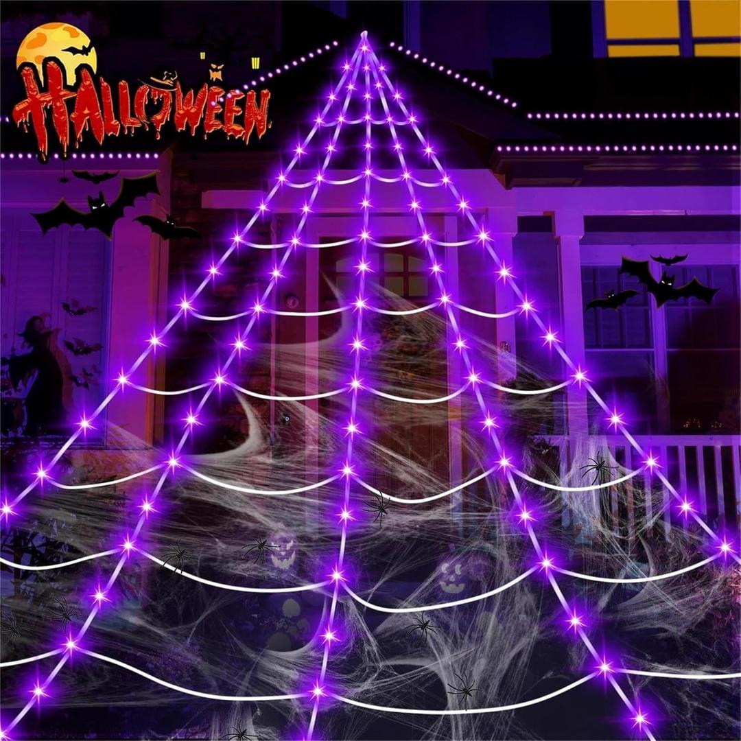 Halloween Decorations Outdoor, 250LED 23x18 FT Giant Spider Web with Purple Lights, Lighted Triangular Black Spider Web with Sturdy Wire, Waterproof, Timer, 8 Modes for Yard Halloween Dcor Halloween Decorations Outdoor, 250LED 23x18 FT Giant Spider Web with Purple Lights, Lighted Triangular Black Spider Web with Sturdy Wire, Waterproof, Timer, 8 Modes for Yard Halloween Dcor