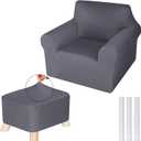 Chair and Ottoman Covers Slipcover Set Armchair Cover T Cushion Chair Slipcover Milk Silk Sofa Furniture Protector Couch Soft for Armchair Ottoman(Dark Gray)