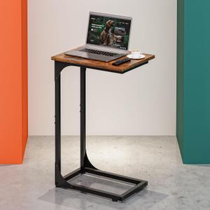 C-Shaped Side Table for Couch - Small Coffee Stand Sofa Tray Desk with Metal Frame and Waterproof Scratch Resistant, Modern End Accent for Living Room, Bedroom, Small Spaces, Rustic Brown, 1-Pack
