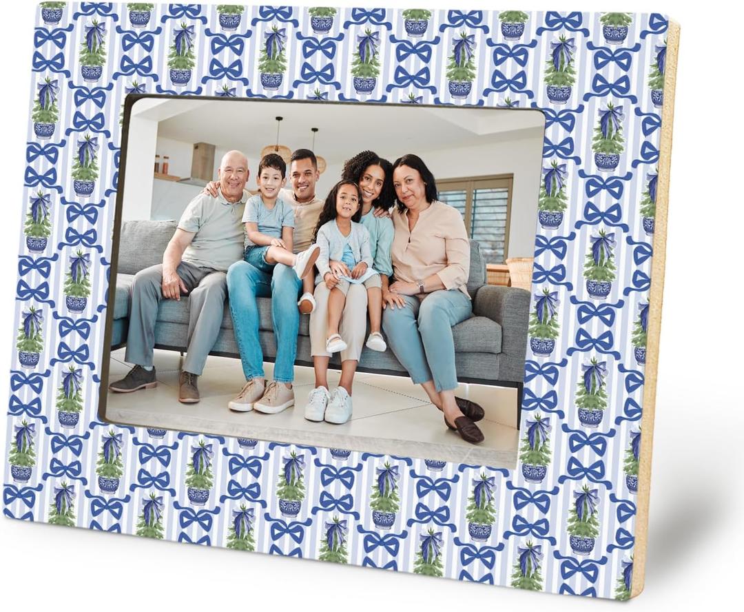 Coquette Blue Chinoiserie Christmas Tree Picture Frame 5x7, Blue and White Christmas Photo Frame, Grandmillennial Xmas Wall and Tabletop Display Picture Photo Frames for Home Office Decor