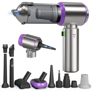 Car Vacuum Portable Cordless, 22000PA High Power handheld Vacuum Cleaner with Brushless Motor,11 in 1 Mini Hand Held Vacuum Cordless Rechargeable Air Duster/Blower/Pump for Car, Home, Pet, Office (Silver Purple)