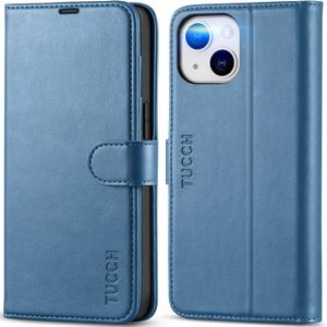 TUCCH Wallet Case for iPhone 14 6.1", Magnetic PU Leather Stand Flip Cover with 4 Card Slots [TPU Shockproof Interior Shell], [RFID Blocking] Folio Case Compatible with iPhone 14 6.1-inch, Lake Blue