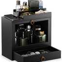 Cologne Organizer for Men  Wooden Perfume Organizer with Magnetic Removable Top Stand, Large Drawer, Velvet-Lined Display Case - Black Cologne Holder for Vanity, Dresser Storage - Gift for Men