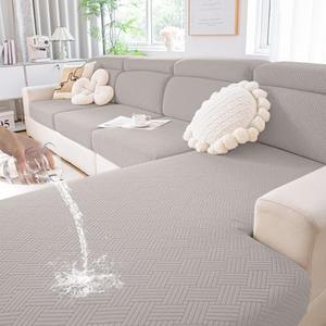 Hyha Waterproof Couch Cushion Covers, Stretch Magic Sofa Seat Slipcover, Waterproof Sectional Couch/Sofa Cushion Covers for Pets Washable with Elastic Bottom(3PC, Taupe)