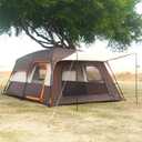 KTT Extra Large Tent 12 Person(A),Family Cabin Tents,2 Rooms,3 Doors and 3 Windows with Mesh,Straight Wall,Waterproof,Double Layer,Big Tent for Outdoor,Picnic,Camping,Family Gathering(Brown)