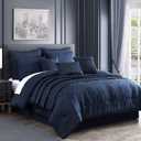 Riverbrook Home 100% Polyester Comforter Set, King, Destiny - Dark Blue, 10 Piece Set