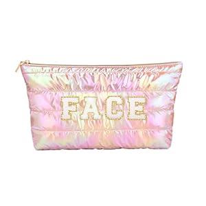 Hiroyuki Iridescent Makeup Bag, 14 inches Cosmetic Bag, Large Capacity Travel-Friendly Pouch (Plain, Pink), Set of 10