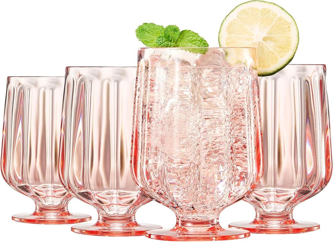 15oz Unbreakable Premium Drinking Glasses Set of 4 - Super Grade Acrylic Plastic - Perfect For Gifts - European Style Shatterproof BPA-free Glassware Dishwasher-Safe, Indoor & Outdoor (Blush Pink)