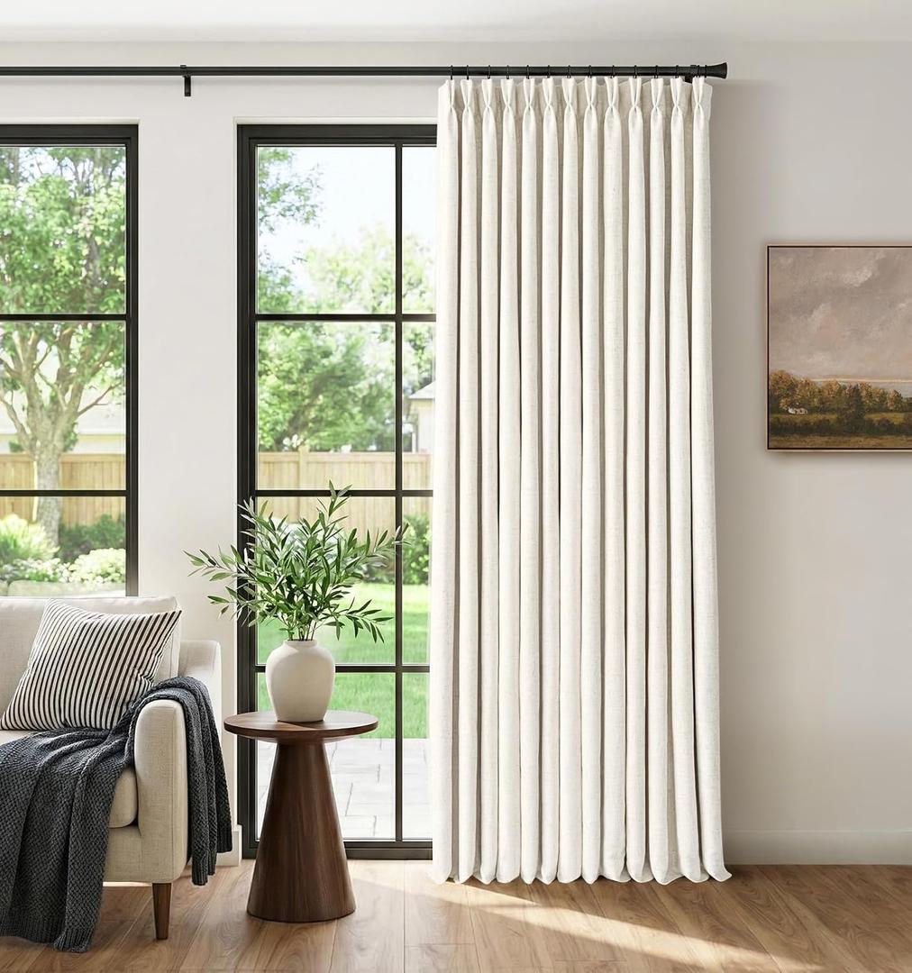 CAPALOCA Pinch Pleated Curtains for Sliding Glass Doors, Linen Blackout Sliding Door Curtains 84 inches Long for Bedroom, Pinch Pleated Drapes for Living Room, 60" W x 84" L (Pack of 1), Natural