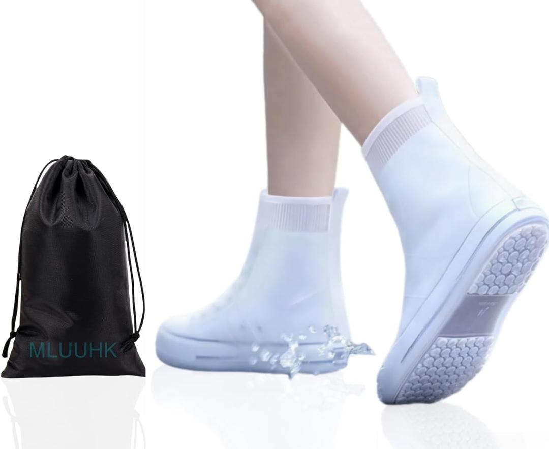 Waterproof Shoe Covers, Reusable Shoe Covers Non-Slip Shoes Boots for Outdoor Cycling Camping Fishing Travel (XX-Large, White)