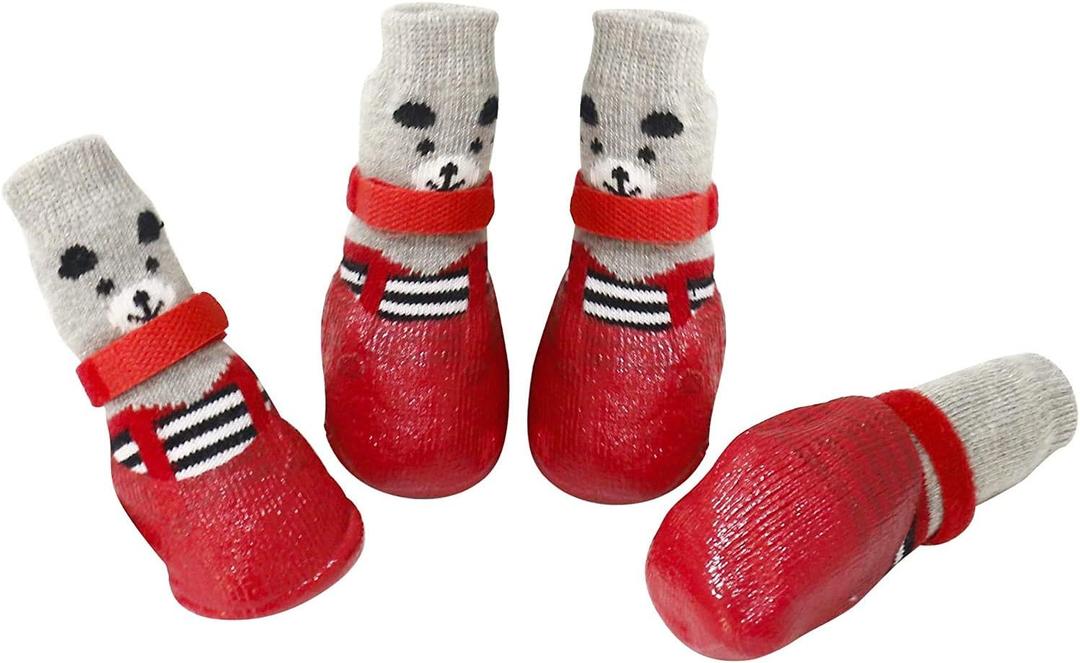 Dog Socks Boots Shoes for Cats - Non-Slip Soles, Adjustable Paw Socks - Fit for Indoor/Outdoor Use (Large, Red)