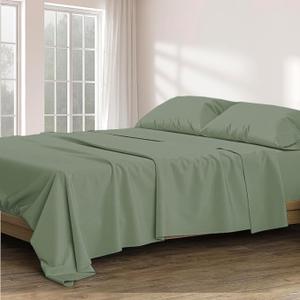 Silentnight 4 Piece Queen Size 100% Egyptian Cotton 15" Inch Deep Pocket Premium Hotel Quality Smooth & Soft Bedding Sheet Set Luxury Soft - Sage Solid