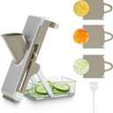 Eletronova Safe Mandoline Slicer for Kitchen, Vegetable Slicer with Container, French Fry Cutter, All in 1 Julienne Slicer for Potato, Thickness Adjustable, Detachable Blade (White Light Gray)