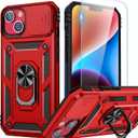 Goton for iPhone 14 Plus Case with Screen Protector - Slide Camera Cover Phone Case with Ring Stand, Heavy Duty Military Grade Shockproof Rugged Bumper for iPhone 14 Plus Accessories Red