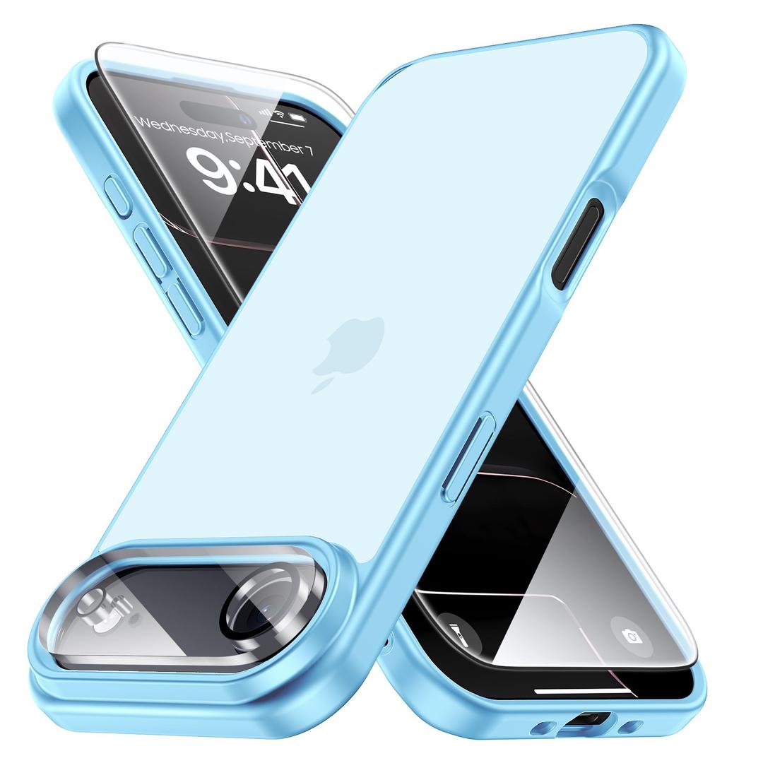 Yriklso 3 in 1 for iPhone Air Phone Case,1X Screen Protector +1X Camera Lens,Shockproof for iPhone Air Case, Military Grade Drop Protection, Protective Hard Back Slim Translucent Case,Blue