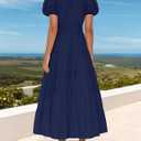 ZESICA Women's Summer Casual Maxi Dress 2026 Puff Short Sleeve V Neck Ruffle Tiered Flowy Boho Beach Dresses (Blue, L)