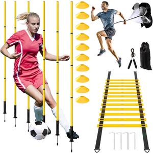 24Pcs Soccer Agility Training Equipment Set Ultimate Agility Poles Cones Ladder More for Quick Assembly and Easy Portability Suitable for All Skill Levels Enhance Speed Agility Training (Yellow)
