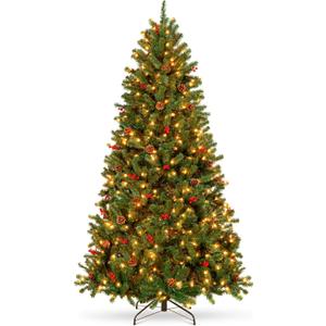 Best Choice Products 4.5ft Pre-Lit Pre-Decorated Spruce Hinged Artificial Christmas Tree w/ 398 Tips, Pinecones, Berries, 150 Lights, Metal Base