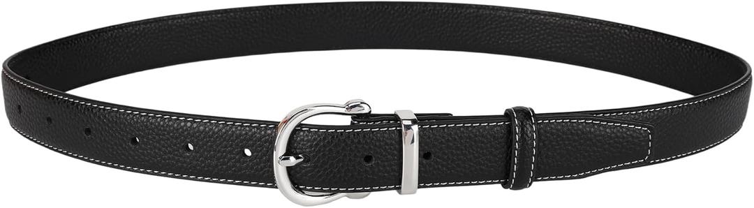Leather Belt for Women with Silver Buckle Casual Waist Belt for Jeans pants Dress (Black, M)