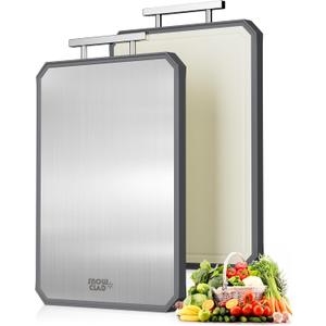 SNOWCLAD Stainless Steel Cutting Board,Double Sided Steel Bread Boards for kitchen,Stainless Steel/Wheat straw pp Large Board for meat,non toxic Chopping,16 * 11 Inch,Dishwasher Safe