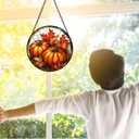 Stained Glass Window Hanging, Pumpkin Maple Leaf Suncatcher for Doors Home Sun Catchers Decoration and Christmas, Mother's Day Birthday Gifts for Women, Men, and Mom 6.3 in (Orange-red)