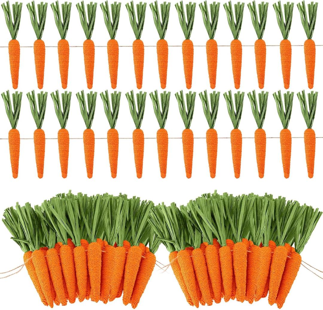 3 Pack Easter Garland Decor 36 Pcs Artificial Carrot Ornaments 25.5ft Hanging Carrot Banner for Mantel Fireplace Kitchen Party Decorations(Orange,7.5 Inch,Cute Style)