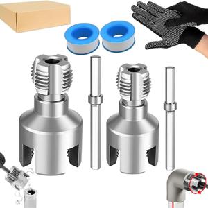 3 x 4 in 1 Water Pipe Wrench, Universal 4 in 1 Water Pipe Threader Set, 1/2'' 3/4''Pipes Tapping and Threading Tool Fits All Threads,Opener Compatible Electric Drill (1/2"+3/4')