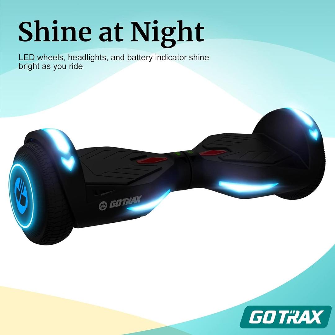 Gotrax Edge Hoverboard with 6.5" LED Wheels & Headlight, Max 6.4km Range & 10km/h Power by Dual 200W Motor, UL2272 Certified and 50.4Wh Battery Self Balancing Scooters for 44-176lbs Kids Adults(Black)
