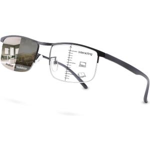 YIMI Progressive Photochromic Multifocus Reading Glasses UV400 Sun Readers Computer Anti Blue Light Glasses for Men Women (Black)