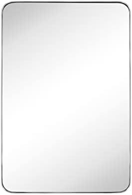 GRACTO 24 x 36'' Polished Nickel Rectangle Bathroom Vanity Mirror for Wall Polished Silver Metal Framed Rounded Rectangular Bathroom Vanity Mirrors, Vertical and Horizontal Hanging…