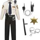 Sheriff Costume Kid,Child State Trooper Police Office Uniform,Boy Girls Sheriff Outfit with Accessories, 8pcs (120/S, Gray)