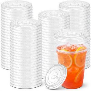 Jingmore 1000 Pcs 95mm Diameter PET Flat Lids, Fits 12 oz - 22 oz Paper Cold Cups, Disposable Clear Plastic Lids with Straw Slot for Cafes Beverage Shops Restaurants Beverage Delivery Services