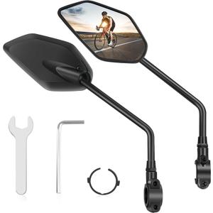 Bike Mirror Handlebar Mount Adjustable 1 Pair, Electric Bike Mirrors for Handlebars Long Stem, Bike Mirrors for Ebike, Ebike Mirrors with HD Lens, Electric Scooter Mirrors for Bicycle, Ebike Accessory