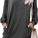 PrinStory Women's Casual Sweater Dresses Fall Winter Crewneck Loose Fit Pullover Tunic Dress with Side Pockets for Work S-4XL (Medium, A04-dark Gray)