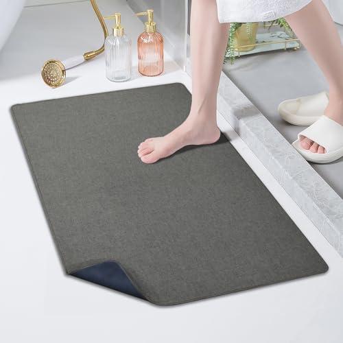 Yancrop Ultra-Thin Bath Mat Roll-Up Bath Rugs Crease-Free Door Mat with Non-Slip Rubber Backing Absorbent Fabric Surface Quick Dry for Bathroom, Bedroom, Sink or Door (Brown,24"x35")