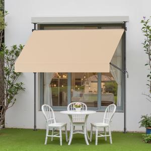 Grandekor Manual Retractable Awning,79" W x 118" H,No Drilling Outdoor Sun Shade Patio Awning,Adjustable Patio Door Window with UV 50+ Protection for Backyard,Garden,Balcony,Max Height 118",Beige (Cream)