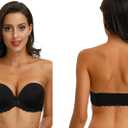 Strapless Clear Back Strap Convertible Bra with Lace Padded Underwired Plus Size Brassiere (Black, 40DDD)