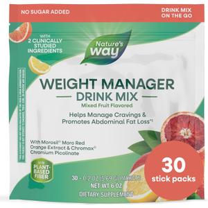  Nature's Way Weight Manager Drink Mix Packets, Mixed Fruit Flavored, 30 ct | Supports Craving Management & Abdominal Fat Loss*(1), with Clinically Studied Ingredients, Plant-Based Fiber, No Sugar (EXP 12/20/26)