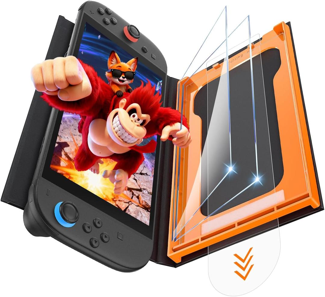 OMOTON 2-Pack Screen Protector for Nintendo Switch 2 [2025 Upgrade] with Easy-Fit Alignment Tray, 9H Hardness Accessories, Bubble-Free, Ultra HD Clear & Anti-Scratch, Case & Dock Friendly