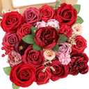 AmyHomie Red Artificial Flowers Combo Silk Mix Peony Rose Fake Flowers w/Stem for Valentine's Day DIY Wedding Bouquets Centerpieces Table Fall Decor Party Bridal Baby Shower Home Decorations